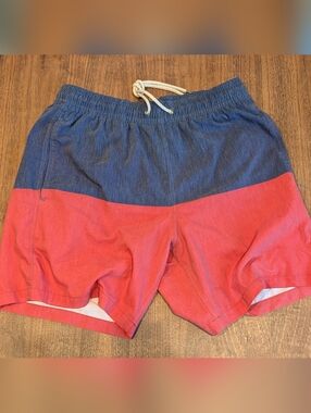 Fair Harbor Men's Two-Tone Lined Swim Trunks/Board Shorts Blue+Red L ~34 Waist